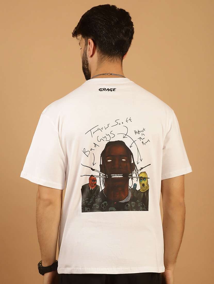 men round neck back print t-shirt