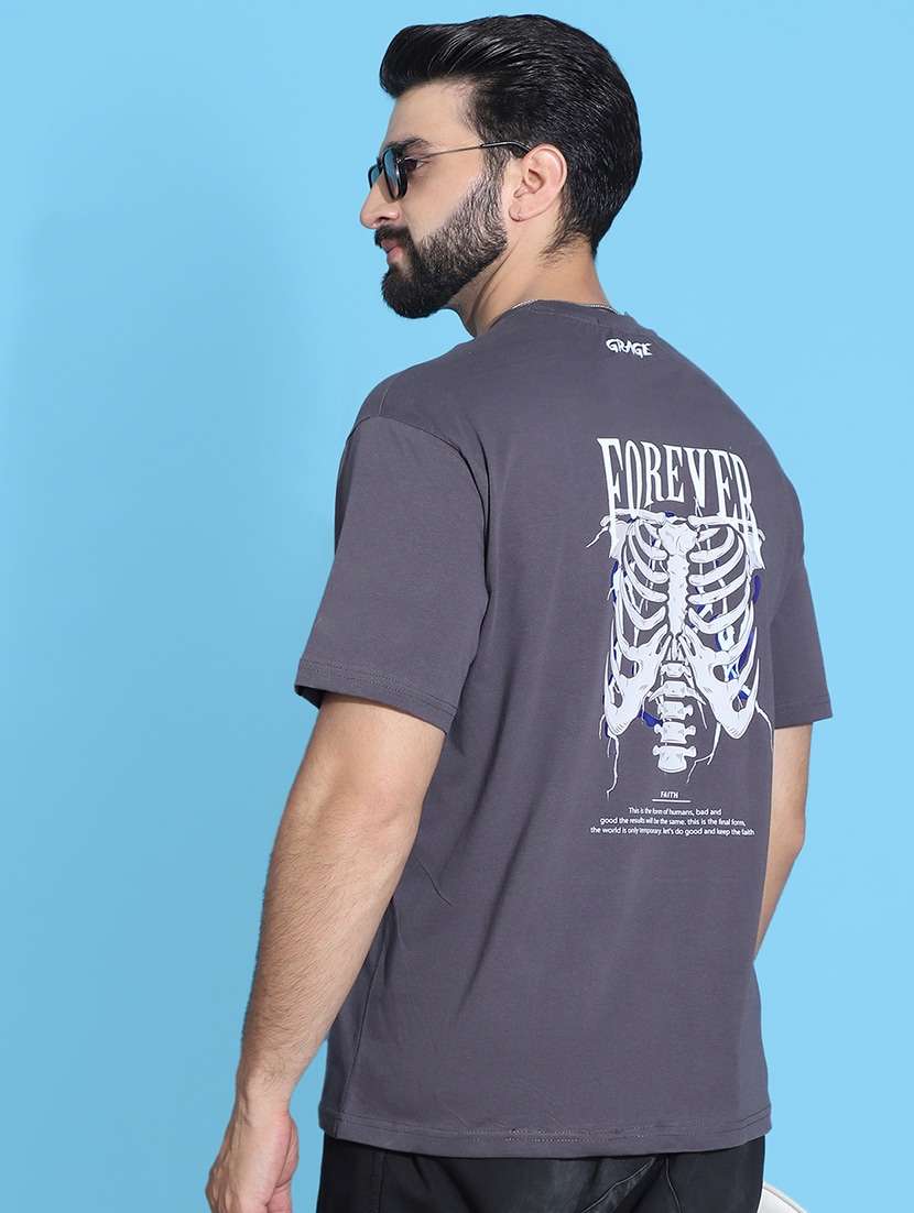 men round neck back print t-shirt