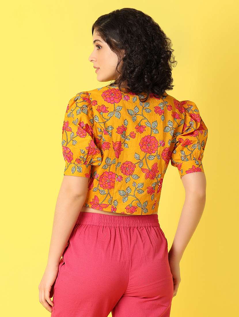 women mustrad florals printed crop top - 21369679 -  Standard Image - 2