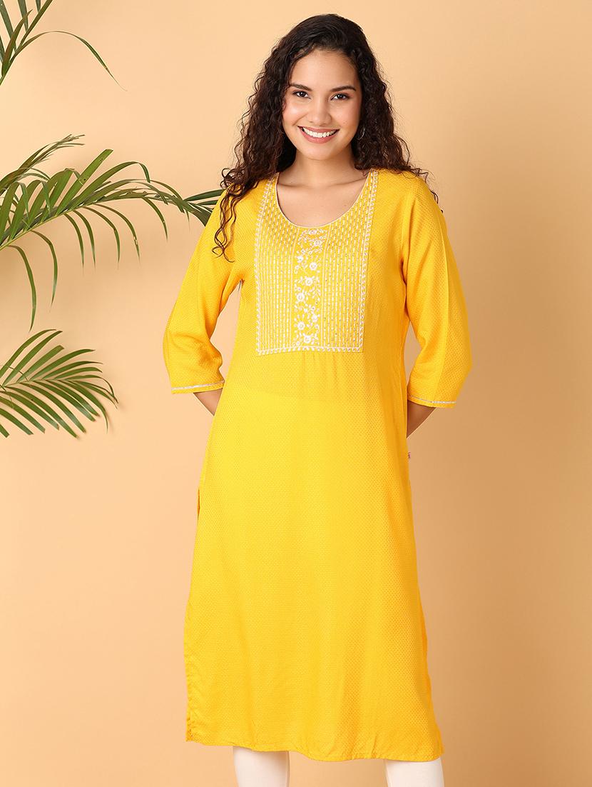 women three quarter sleeve straight kurta - 21369681 -  Zoom Image - 0