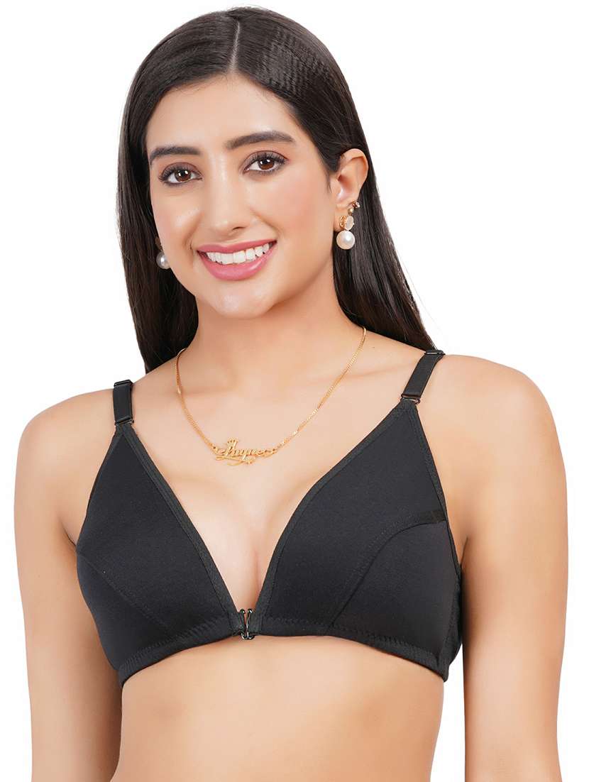 women solid front open bra