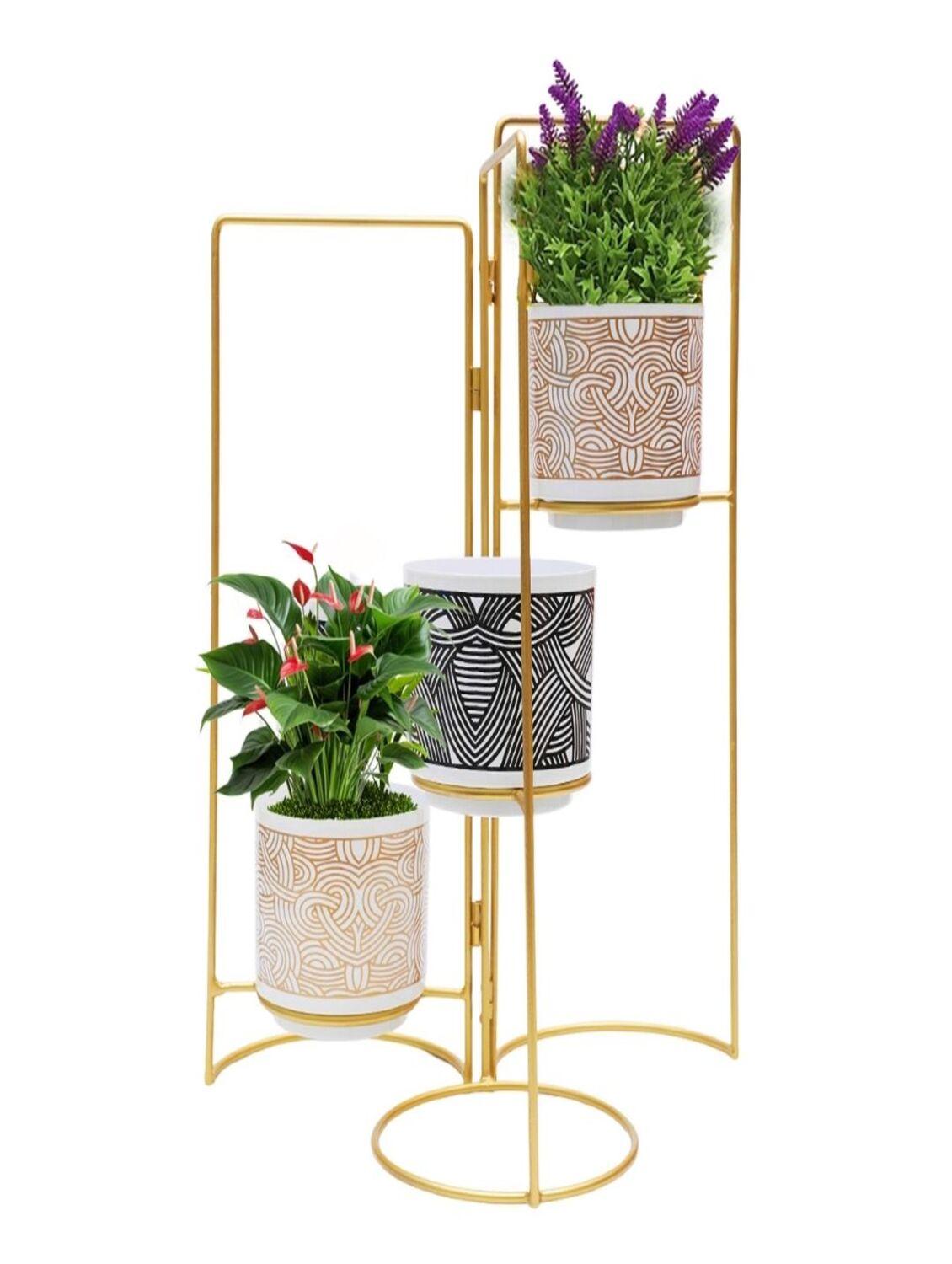 homssy folding stand with 3 pot, 52 cm elegant indoor/outdoor planters for home and garden decor ( 47 ) - 21370008 - Zoom Image - 0