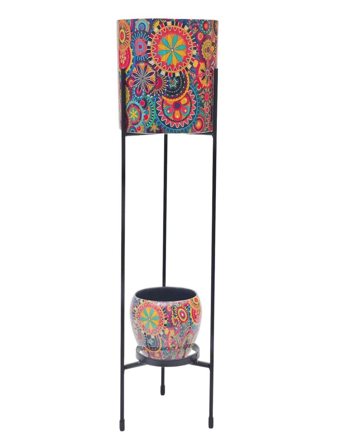 homssy iron two pot set with stand stylish and durable planter stand for indoor and outdoor use (52) multicolor