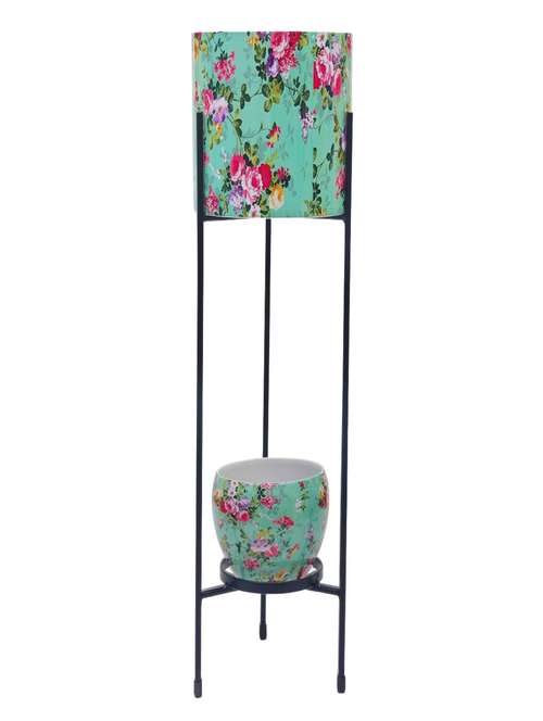 homssy iron two pot set with stand stylish and durable planter stand for indoor and outdoor use (50) green - 21370011 - Standard Image - 0