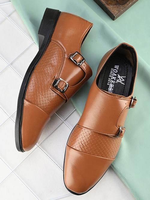 men tan slip on monk straps - 21370073 -  Standard Image - 0
