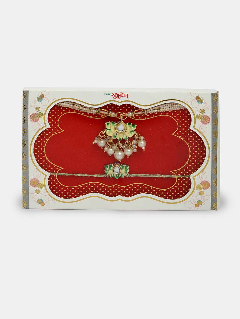 set of 2 stone-studded rakhi set with roli chawal - 21370112 - Standard Image - 2