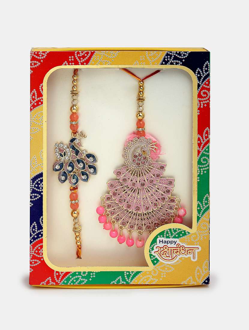 set of 2 stone-studded rakhi set with roli chawal - 21370154 - Standard Image - 2