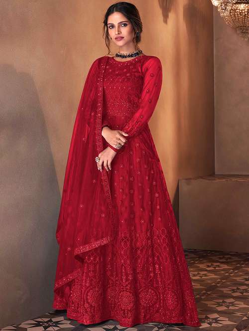 women embroidered semi-stitched anarkali suits set - 21370486 -  Standard Image - 0