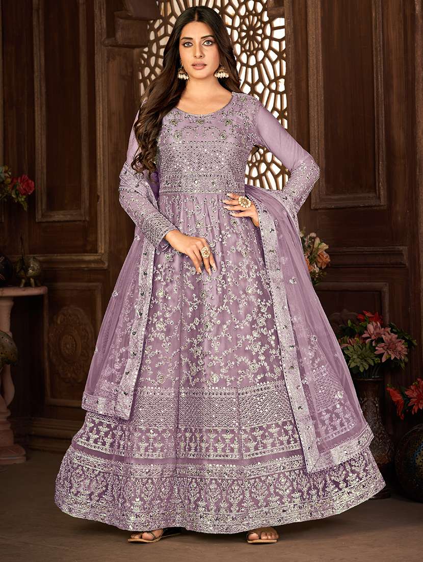 women embroidered semi-stitched anarkali suits set