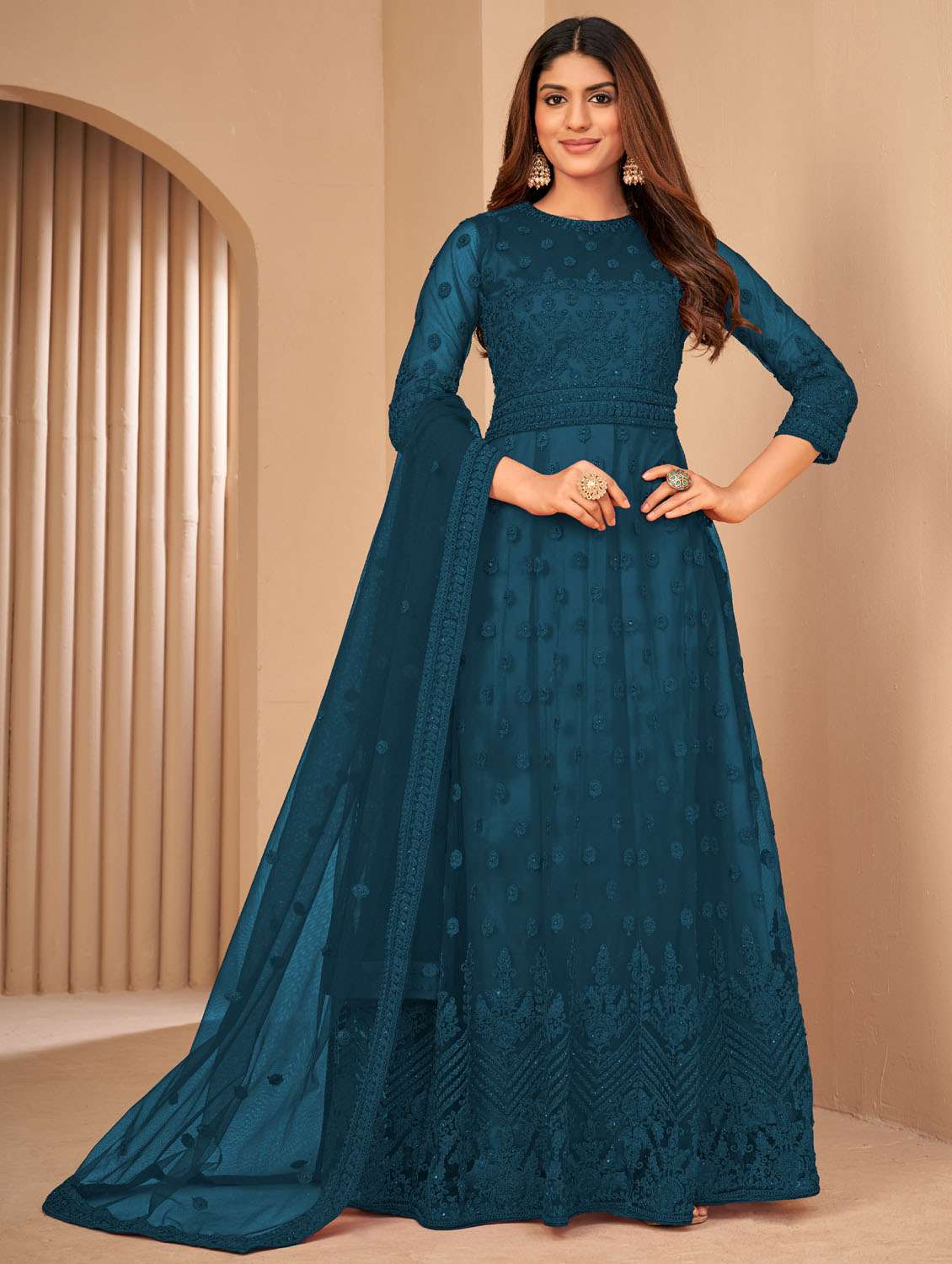 women embroidered semi-stitched anarkali suits set - 21370495 -  Zoom Image - 0