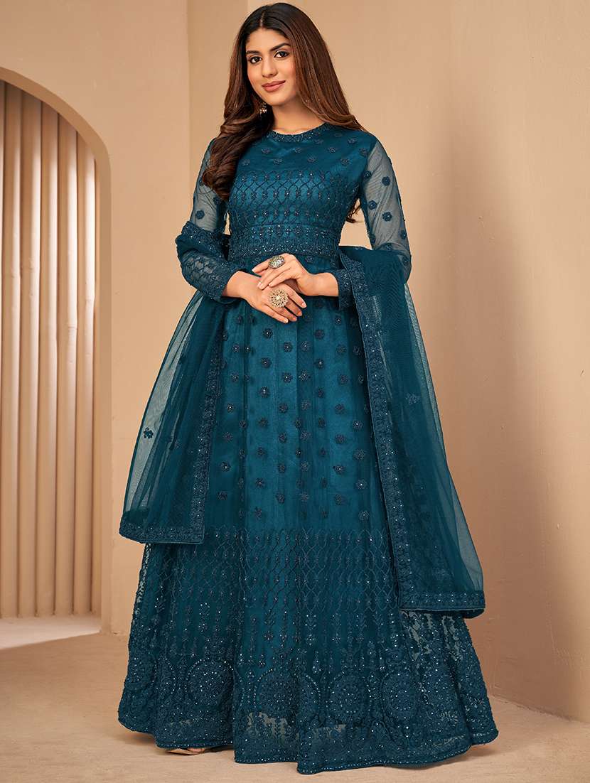 women embroidered semi-stitched anarkali suits set