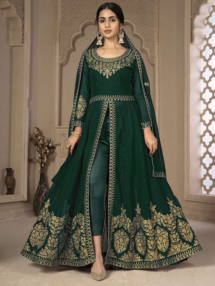 green anarkali suits semi-stitched suit  set - 21370498 -  Zoom Image - 0