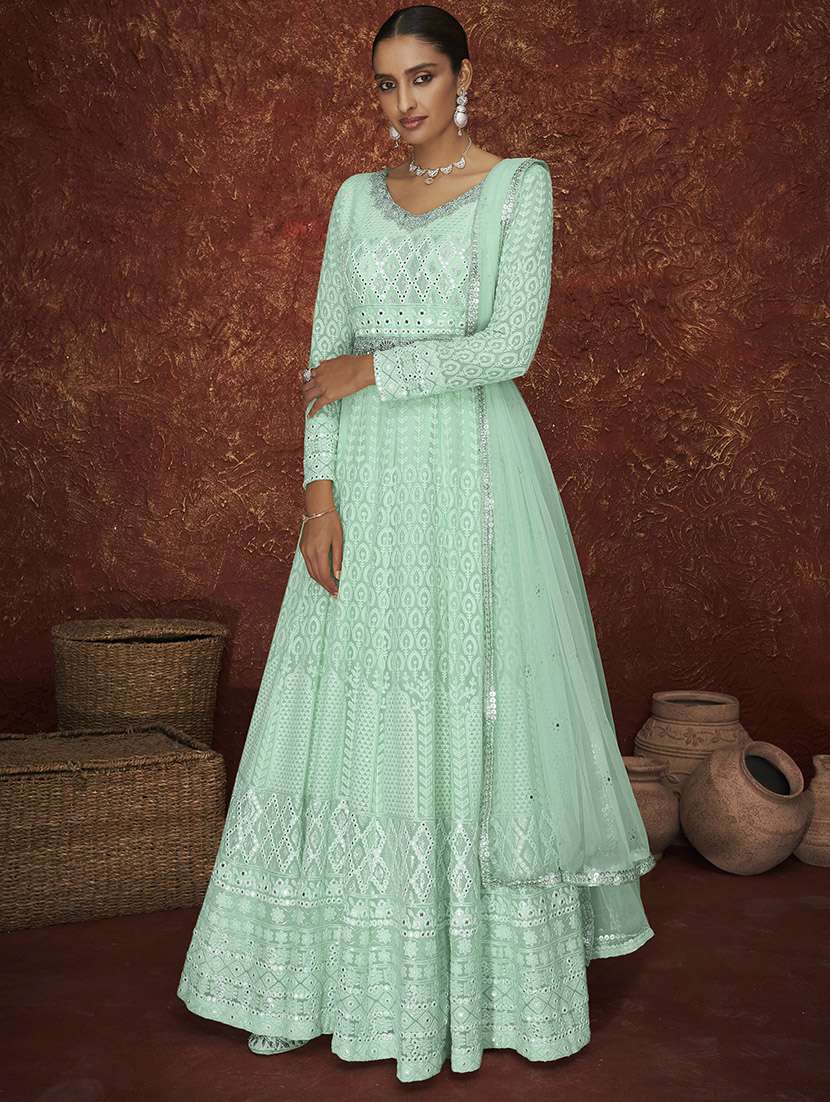 women embroidered semi-stitched anarkali suits set