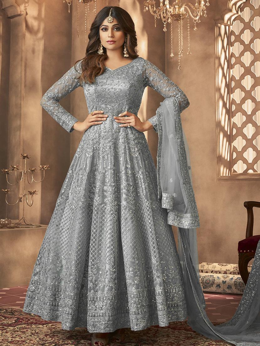 women grey semi-stitched anarkali suit - 21370506 - Zoom Image - 0
