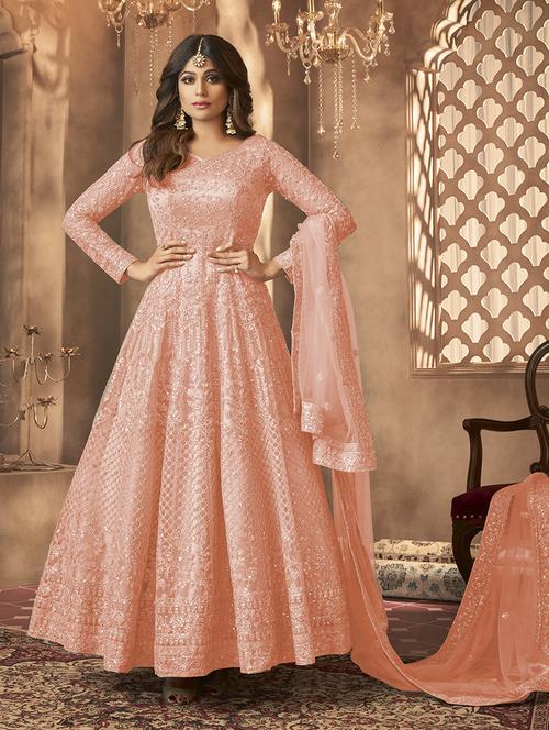 peach net semistitched suit - 21370507 -  Standard Image - 0