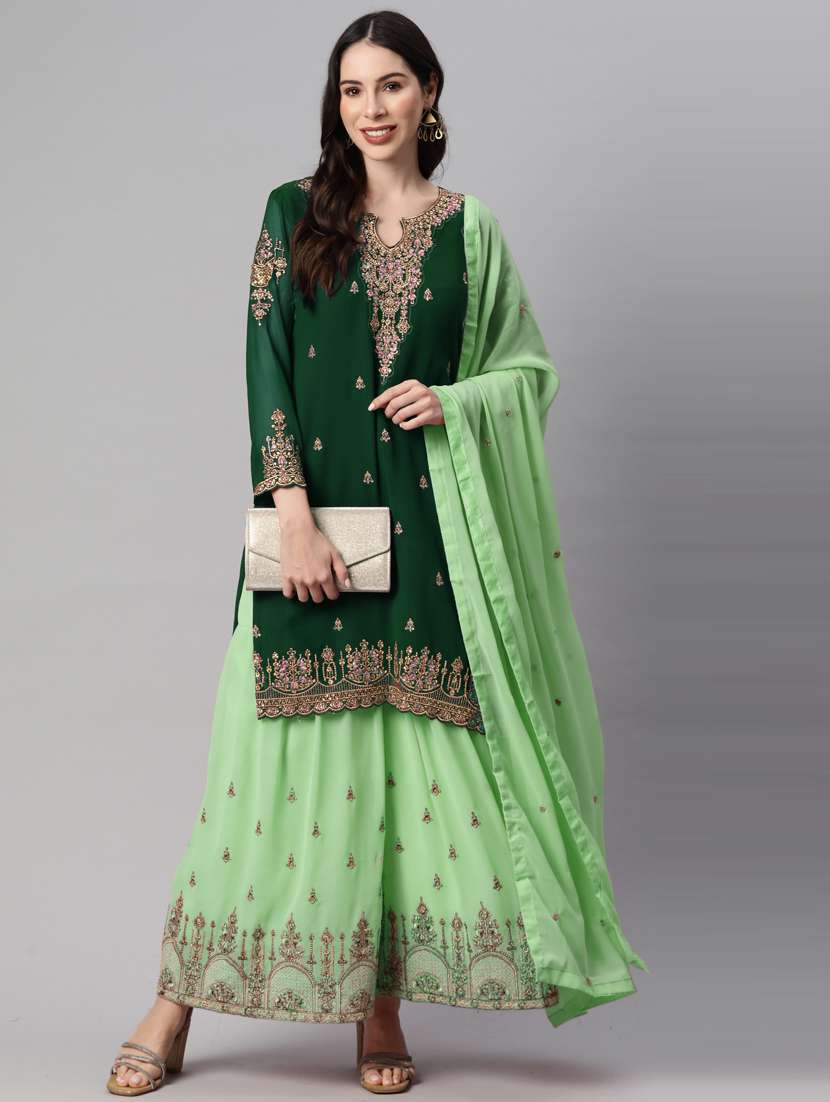 women green sharara suits semi-stitched suit