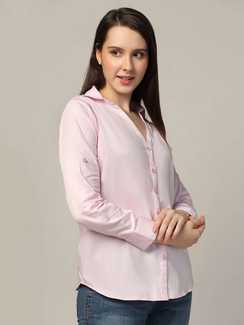 women shirt collar solid regular shirt - 21370638 - Standard Image - 2