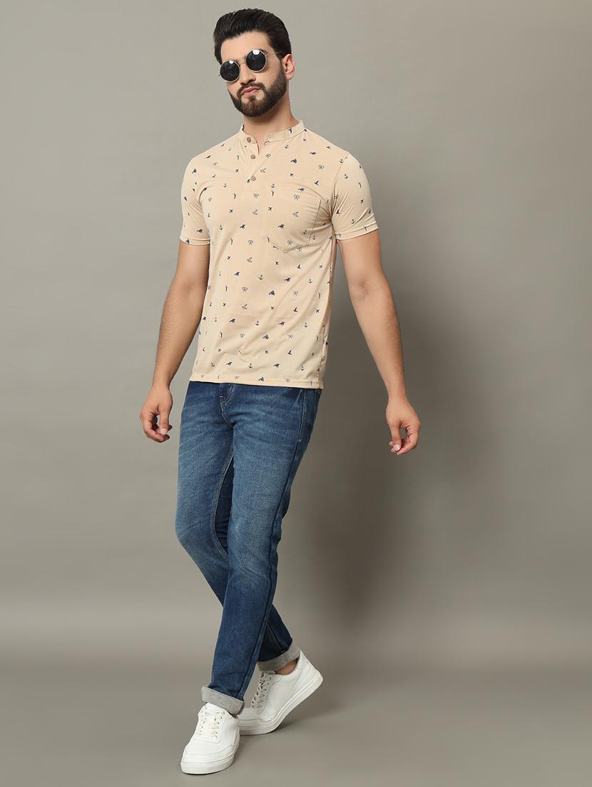 men mandarin neck printed t-shirt - 21370657 - Standard Image - 2