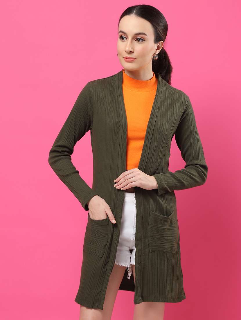 women solid long sleeves long shrug