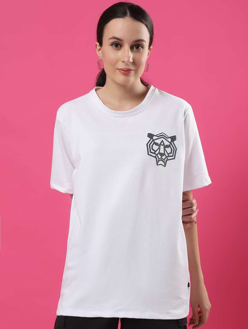 women back print round neck oversized t-shirt