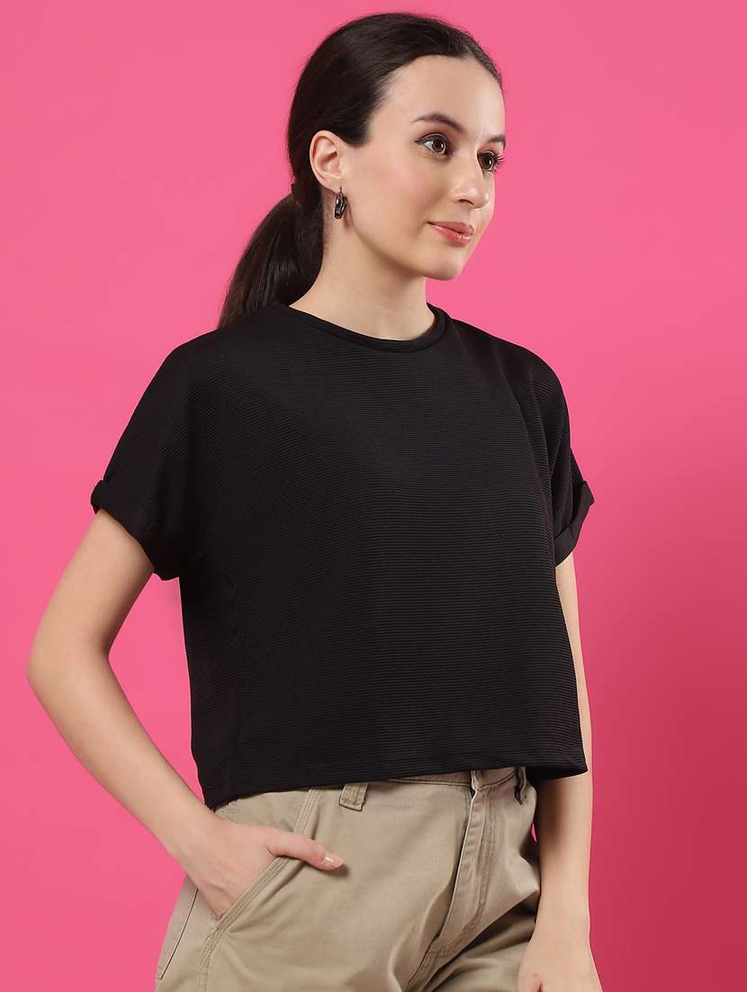 women solid relaxed fit crop top - 21370933 -  Standard Image - 2