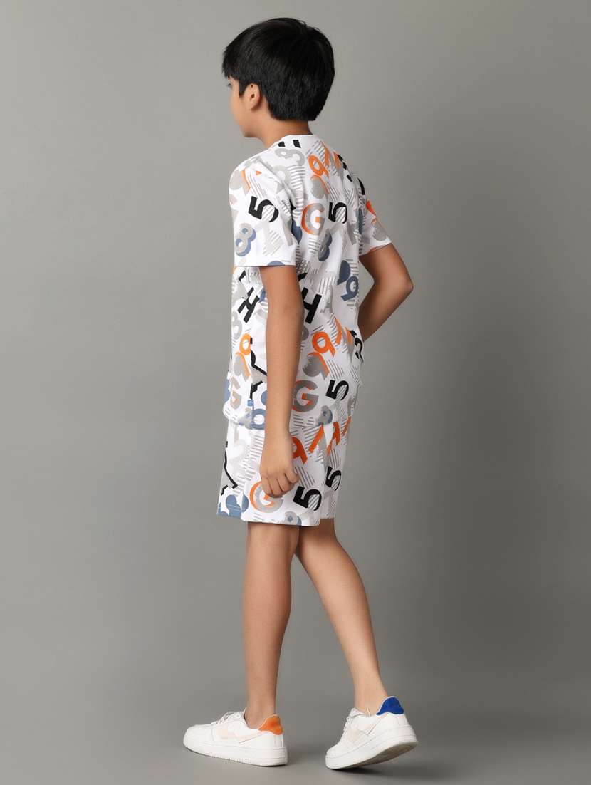 boys white printed t-shirts & shorts - 21371250 -  Standard Image - 2