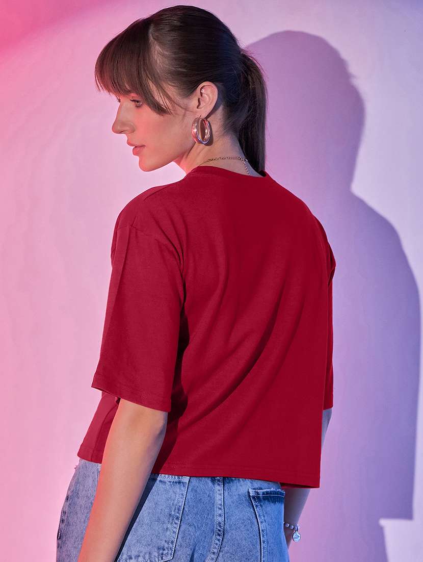 maroon cotton boxy tshirt - 21371405 -  Standard Image - 2