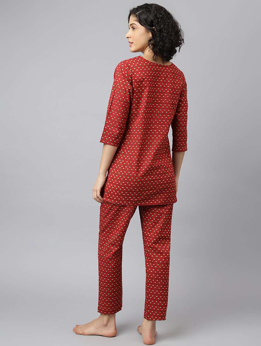 women notch neck printed pyjama nightwear set - 21371662 -  Standard Image - 2