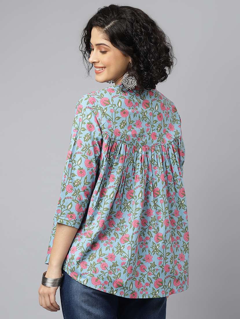 women three quarter sleeve floral printed regular tunic - 21371666 -  Standard Image - 2