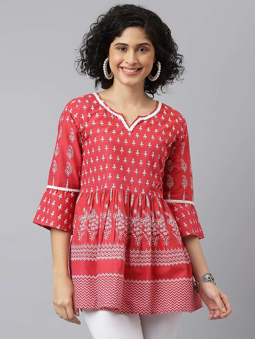 women three quarter sleeve floral printed regular tunic