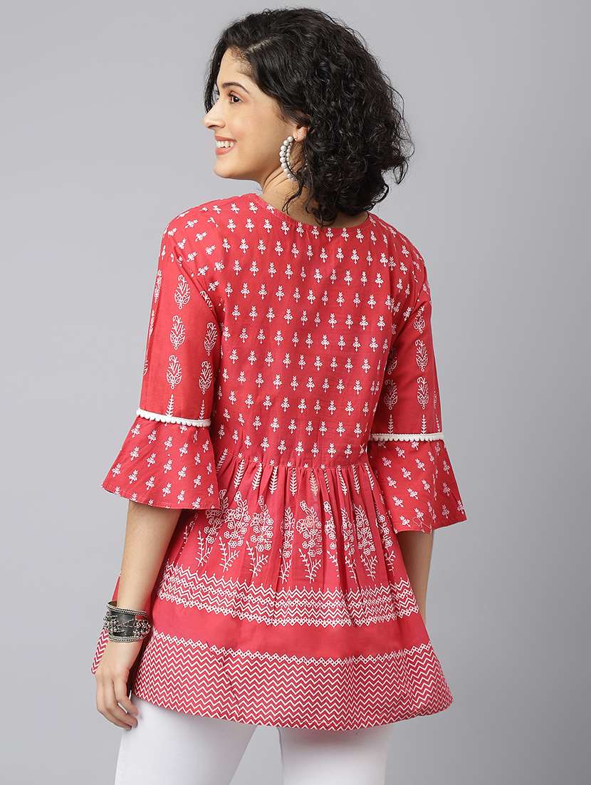 women three quarter sleeve floral printed regular tunic - 21371672 - Standard Image - 2