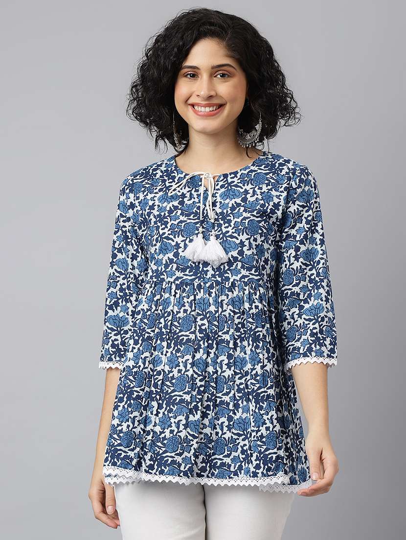 women three quarter sleeve floral printed regular tunic