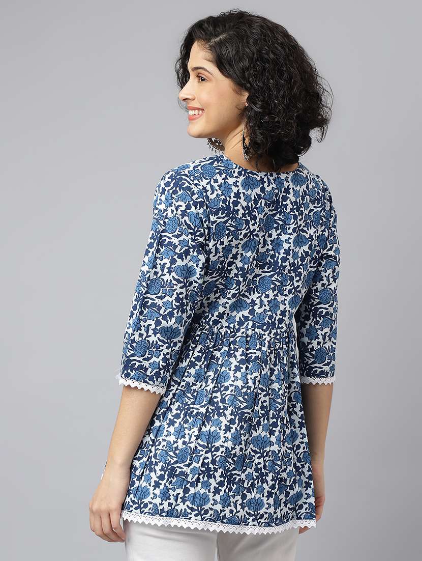 women three quarter sleeve floral printed regular tunic - 21371674 -  Standard Image - 2
