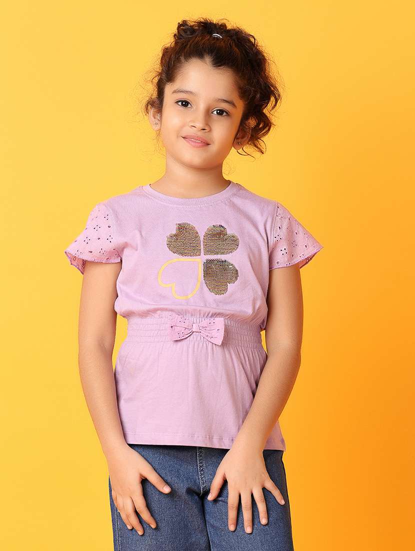 girls front printed round neck tee