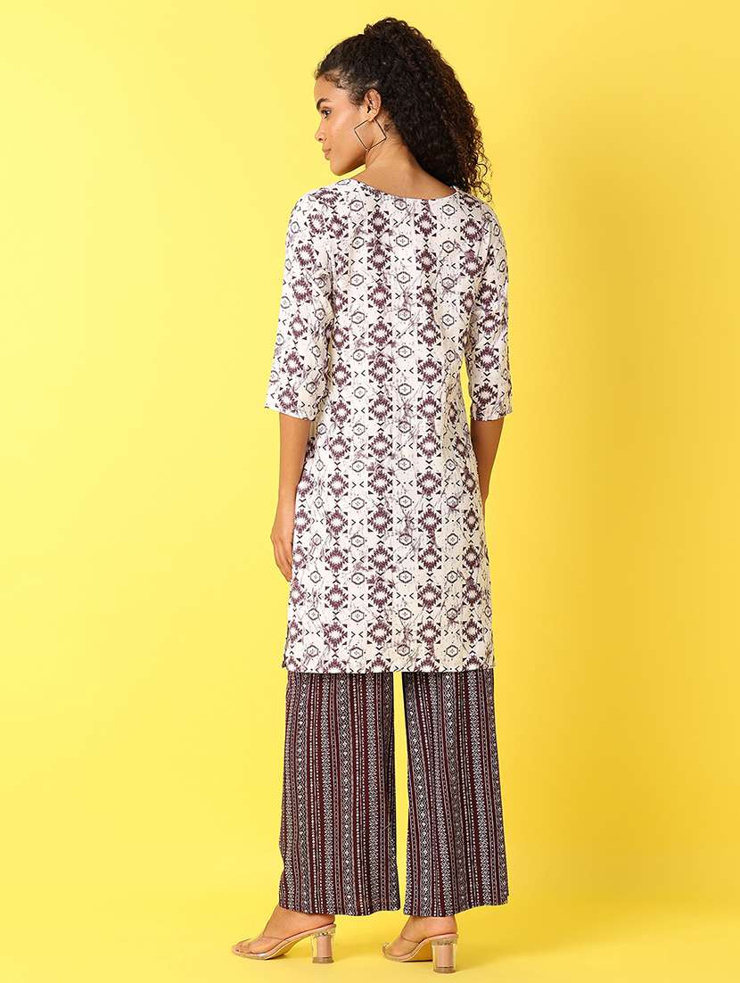 women printed round neck kurta palazzo set  - 21371941 -  Standard Image - 2