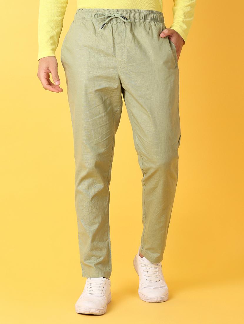 men mid rise solid flat front casual trouser