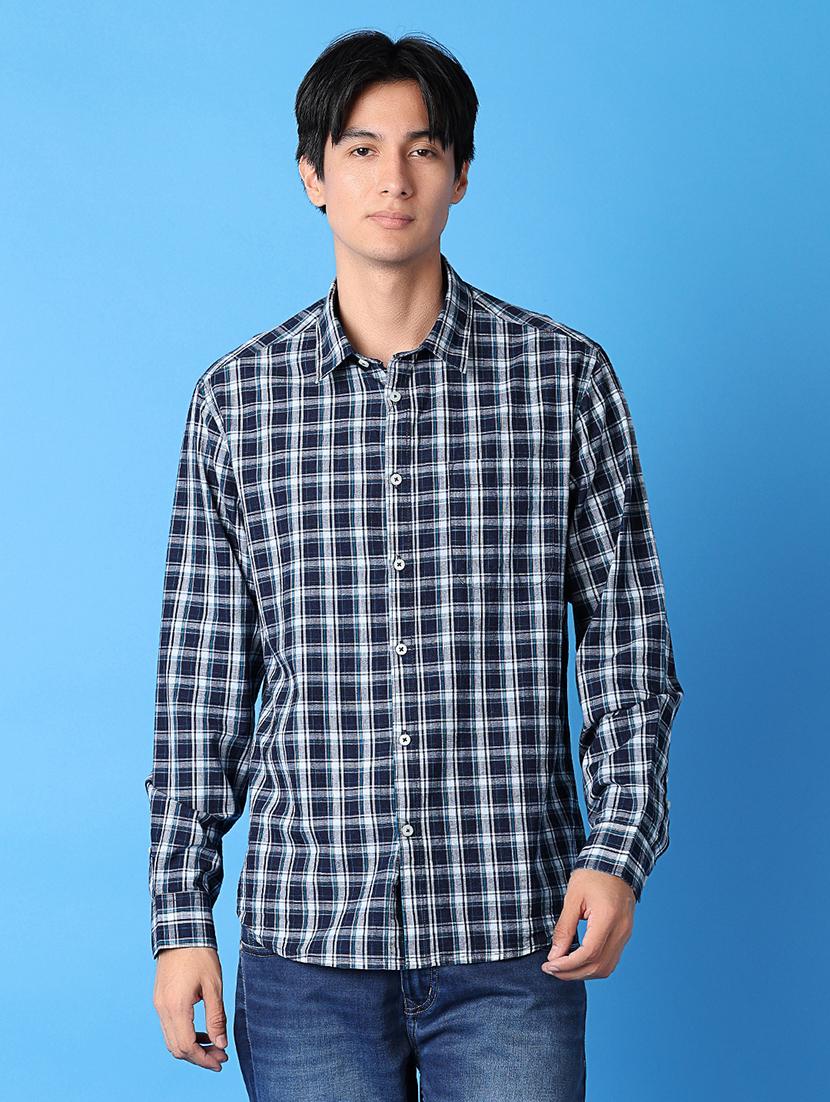 men checks long sleeves casual shirt - 21371956 -  Zoom Image - 0