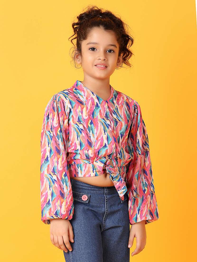 girls printed long sleeves collared top