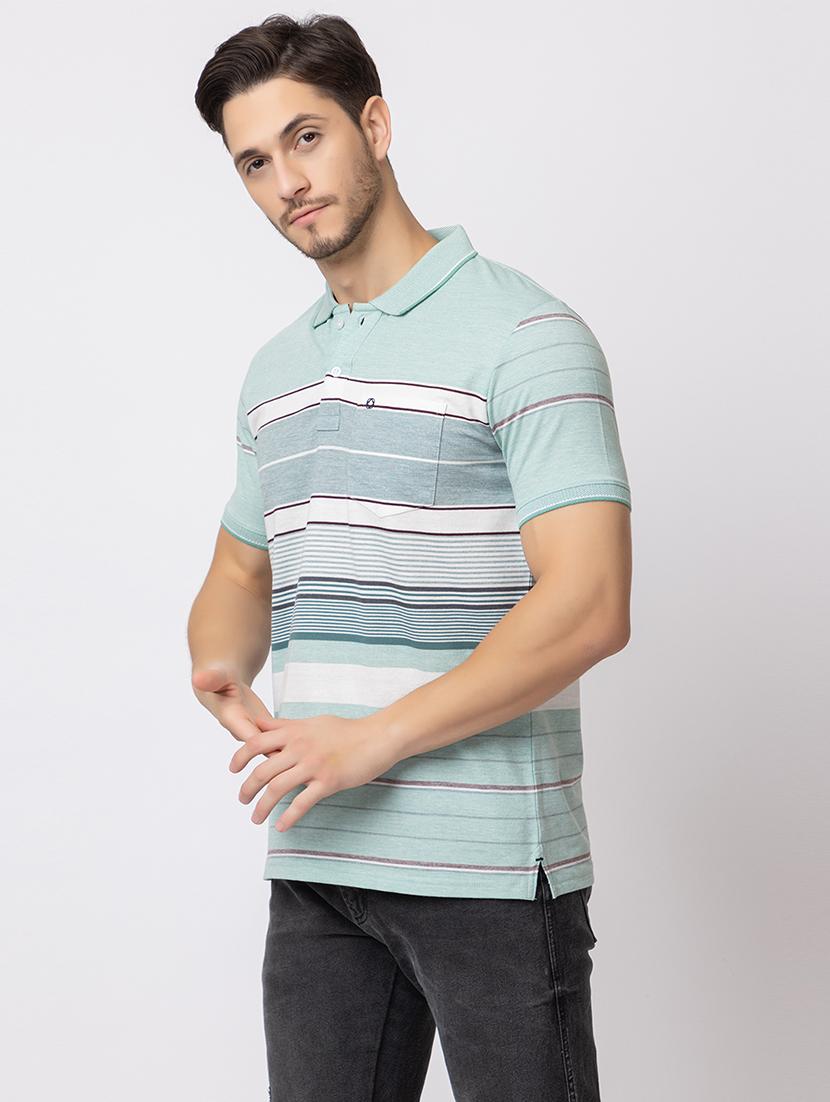 men polo neck stripes t-shirt - 21372314 -  Zoom Image - 0