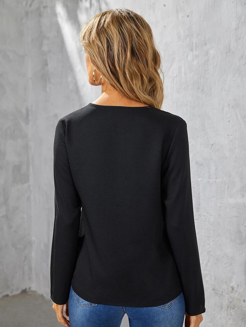 women black solid notch neck top - 21374055 - Standard Image - 2