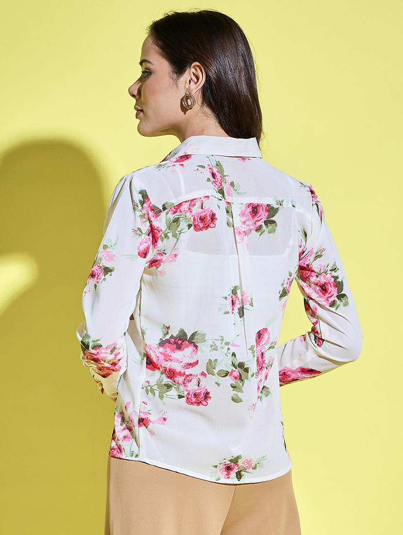 women floral print collared long sleeves shirt - 21374081 - Standard Image - 2
