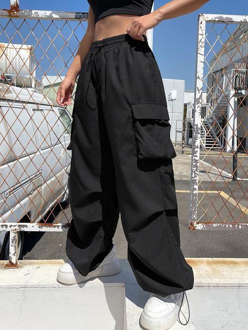 women solid high rise parachute pants - 21374124 - Standard Image - 0
