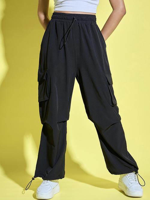 women solid high rise parachute pants - 21374125 - Standard Image - 0