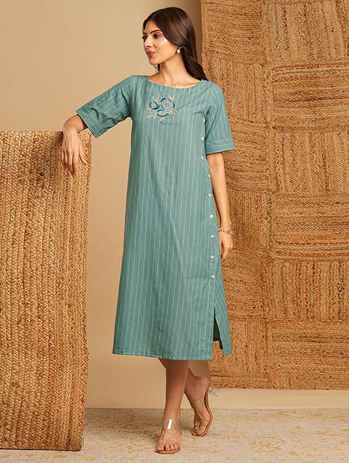 blue cotton aline dress - 21374149 - Standard Image - 0