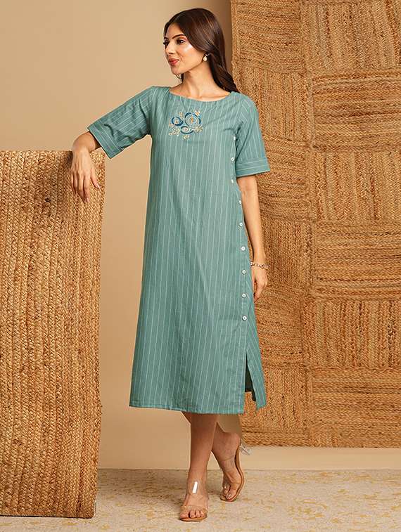 blue cotton aline dress - 21374149 - Zoom Image - 0