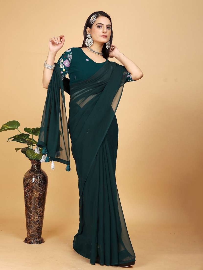 women solid plain saree with blouse - 21374401 -  Standard Image - 2
