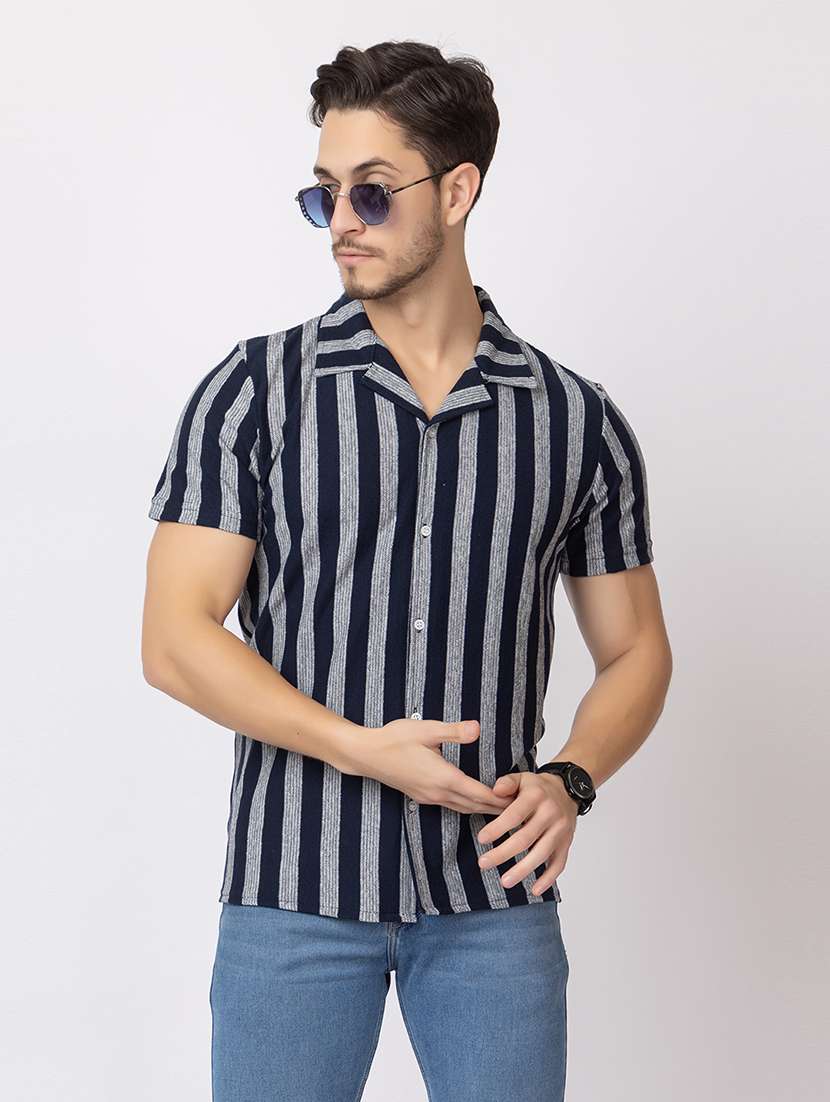 men stripes short sleeves casual shirt - 21374409 - Standard Image - 2