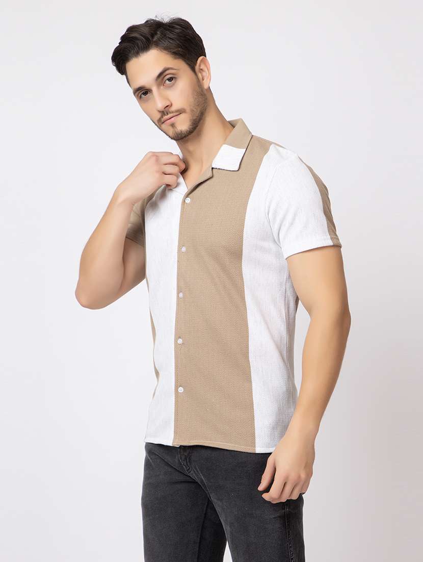 men color block short sleeves casual shirt