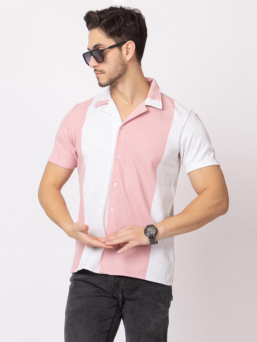 men color block short sleeves casual shirt