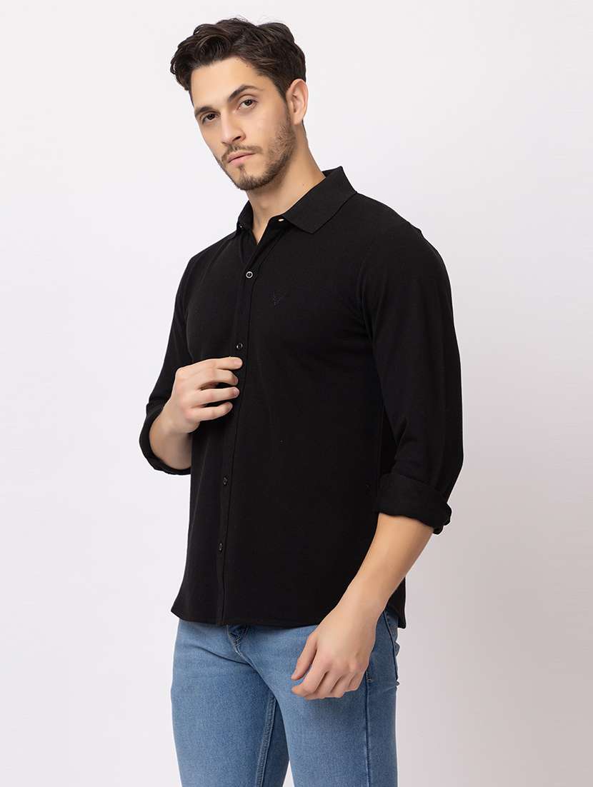 men black regular fit solid long sleeves casual shirt - 21374424 - Standard Image - 2